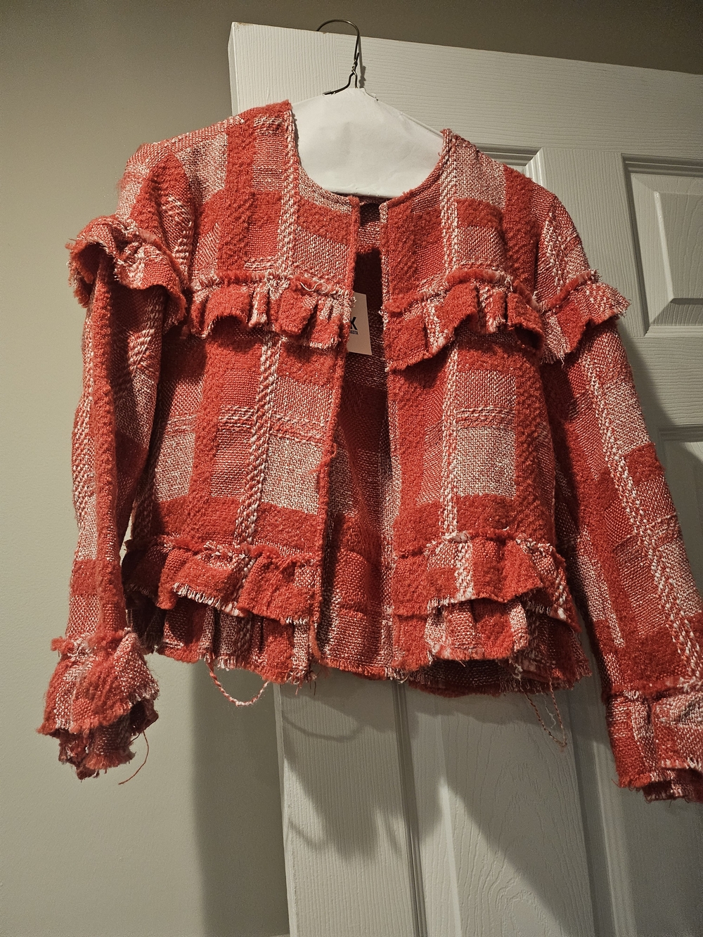 Jack by BB Dakota Red Textured Tweed Ruffle Blazer